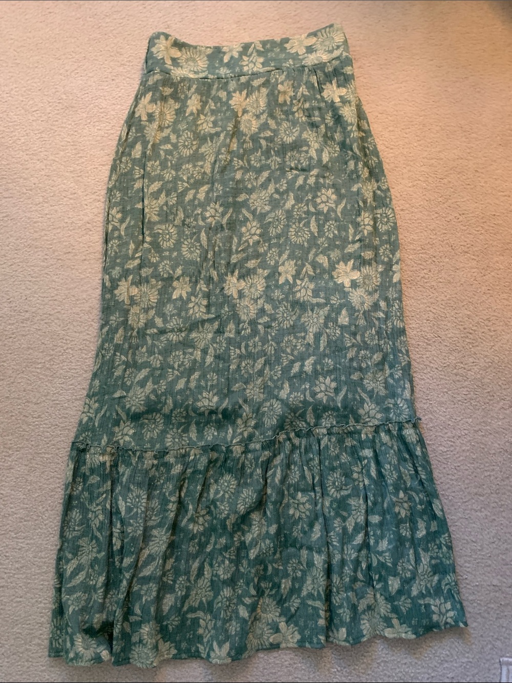 Wonderly Teal Floral Ruffle-Hem Maxi Skirt